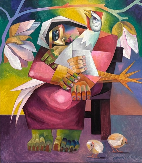 Een figuur met een vogel